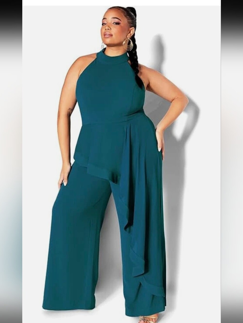 City Chic Teal High-Neck Wide-Leg Jumpsuit